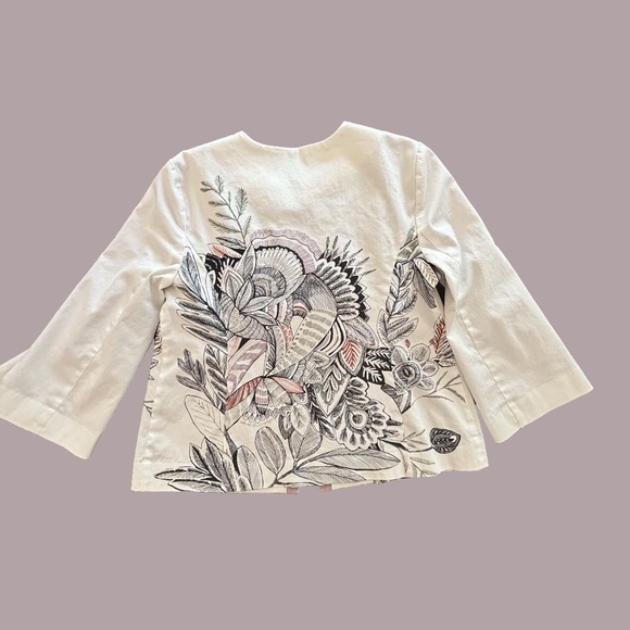 Chico's lined floral print wide 3/4 sleeve open front jacket us size 8/10 - Picture 3 of 15